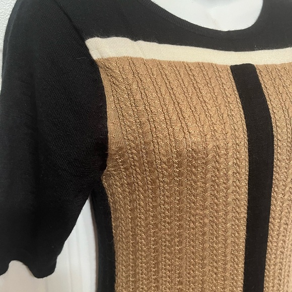 Tahari arthur s levine Knee Length Classic Dress Cable Knit Tan Black White - Picture 3 of 6
